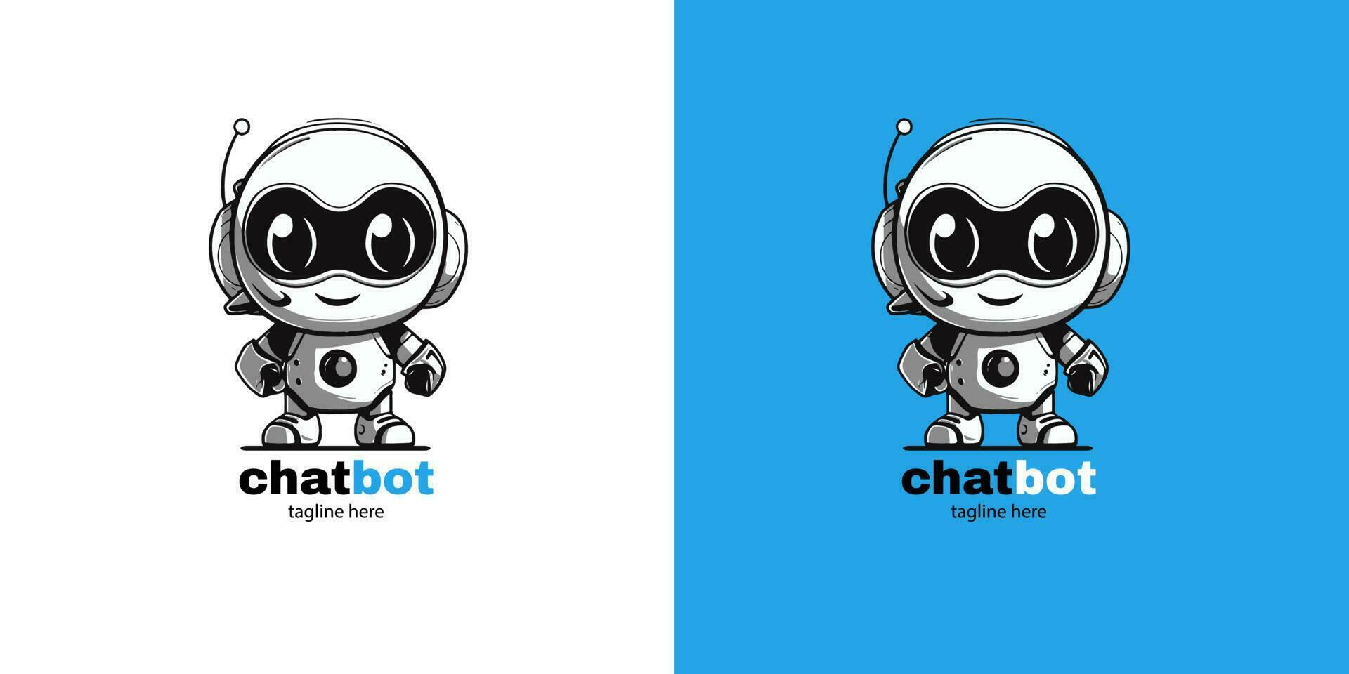 robot chatbot testa icona cartello design vettore illustrazione su bianca e blu sfondo. carino ai Bot aiutante portafortuna personaggio concetto simbolo attività commerciale assistente