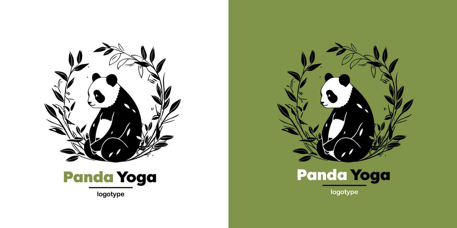 vettore logo illustrazione panda semplice portafortuna di yoga stile. logotipo marchio design modello su bianca e verde sfondo.