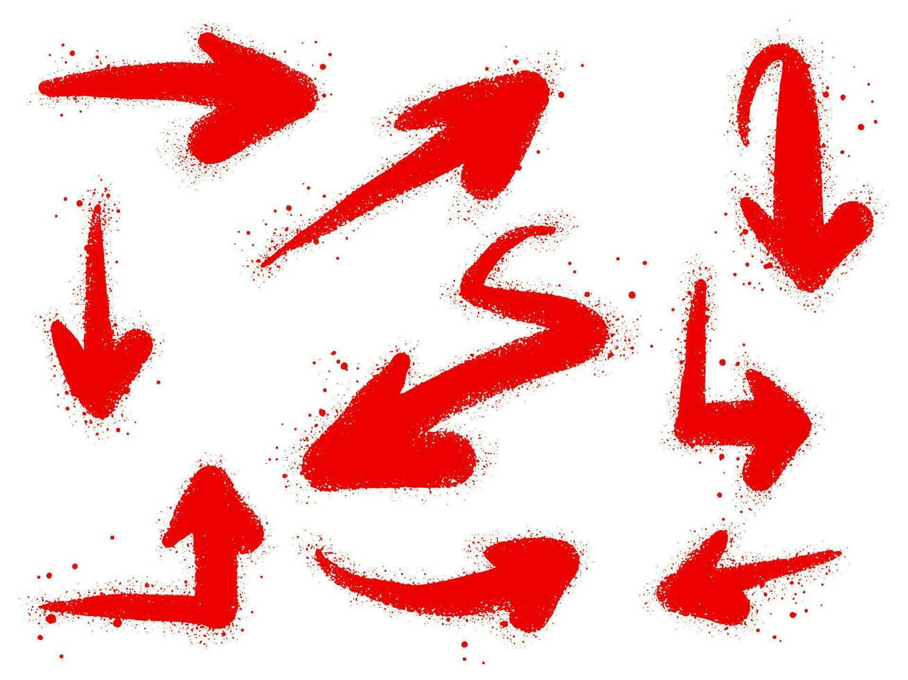 collezione di spray dipinto graffiti freccia nel rosso colore. isolato su bianca sfondo. vettore illustrazione
