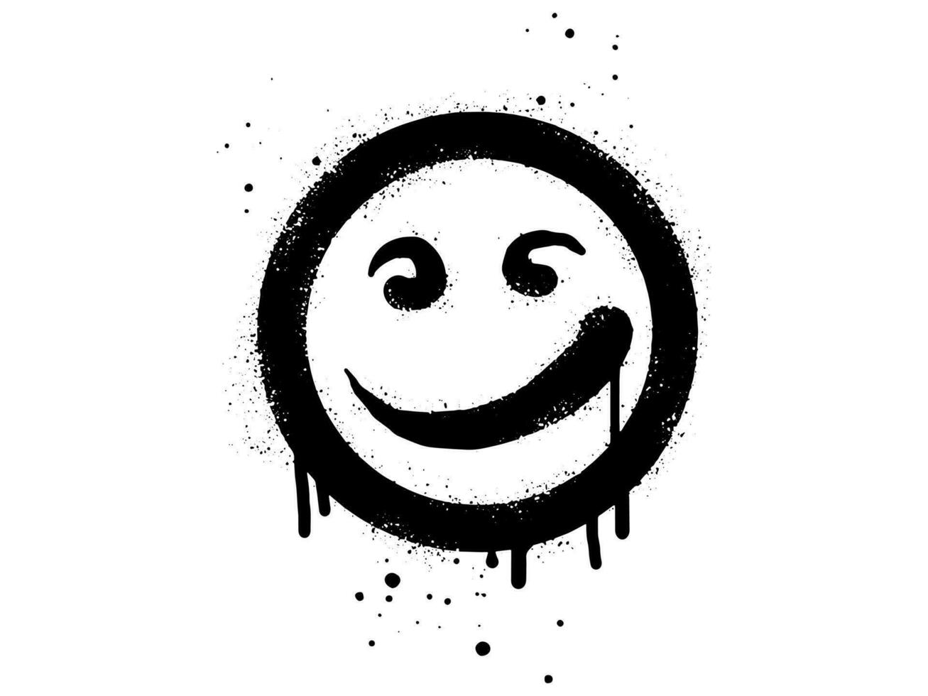 sorridente viso emoticon carattere. spray dipinto graffiti Sorridi viso nel nero al di sopra di bianca. isolato su bianca sfondo. vettore illustrazione