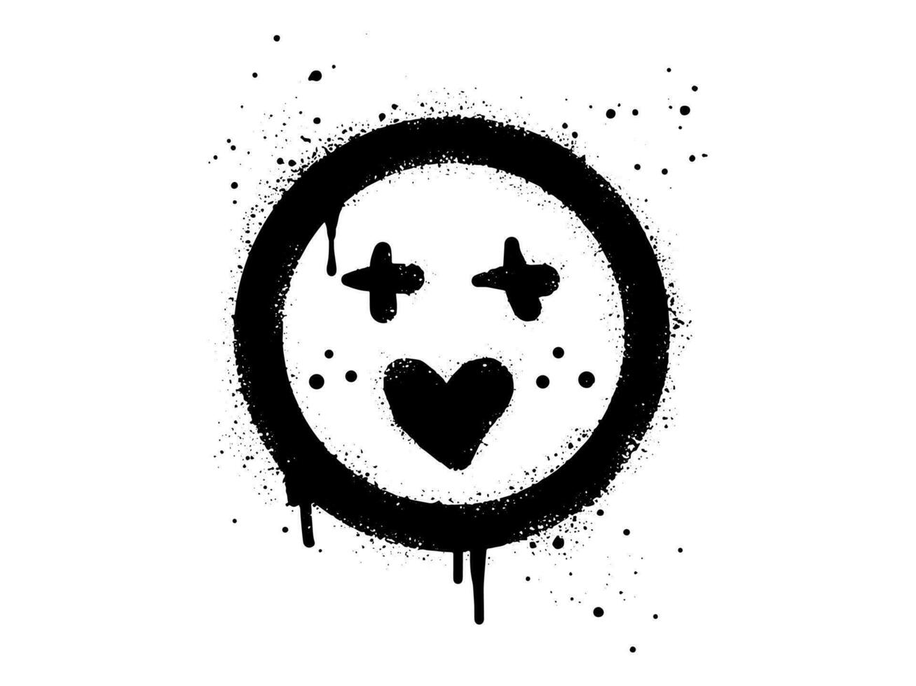 sorridente viso emoticon carattere. spray dipinto graffiti Sorridi viso con amore nel nero al di sopra di bianca. isolato su bianca sfondo. vettore illustrazione