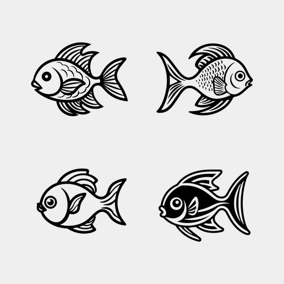 pesce - impostato di vettore icone isolato su bianca