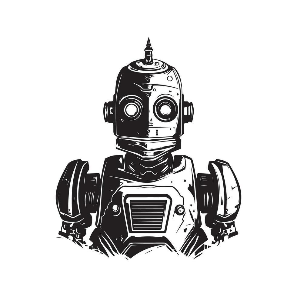 futuristico robot, Vintage ▾ logo linea arte concetto nero e bianca colore, mano disegnato illustrazione vettore