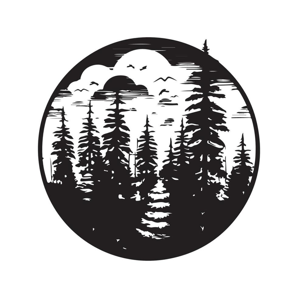 foresta, Vintage ▾ logo linea arte concetto nero e bianca colore, mano disegnato illustrazione vettore