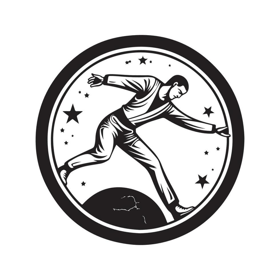 acrobatico ubriaco, Vintage ▾ logo linea arte concetto nero e bianca colore, mano disegnato illustrazione vettore