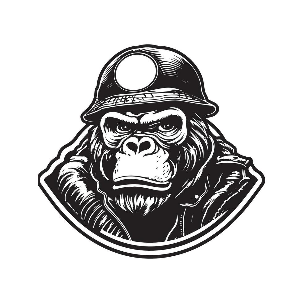 gorilla motociclista, Vintage ▾ logo linea arte concetto nero e bianca colore, mano disegnato illustrazione vettore