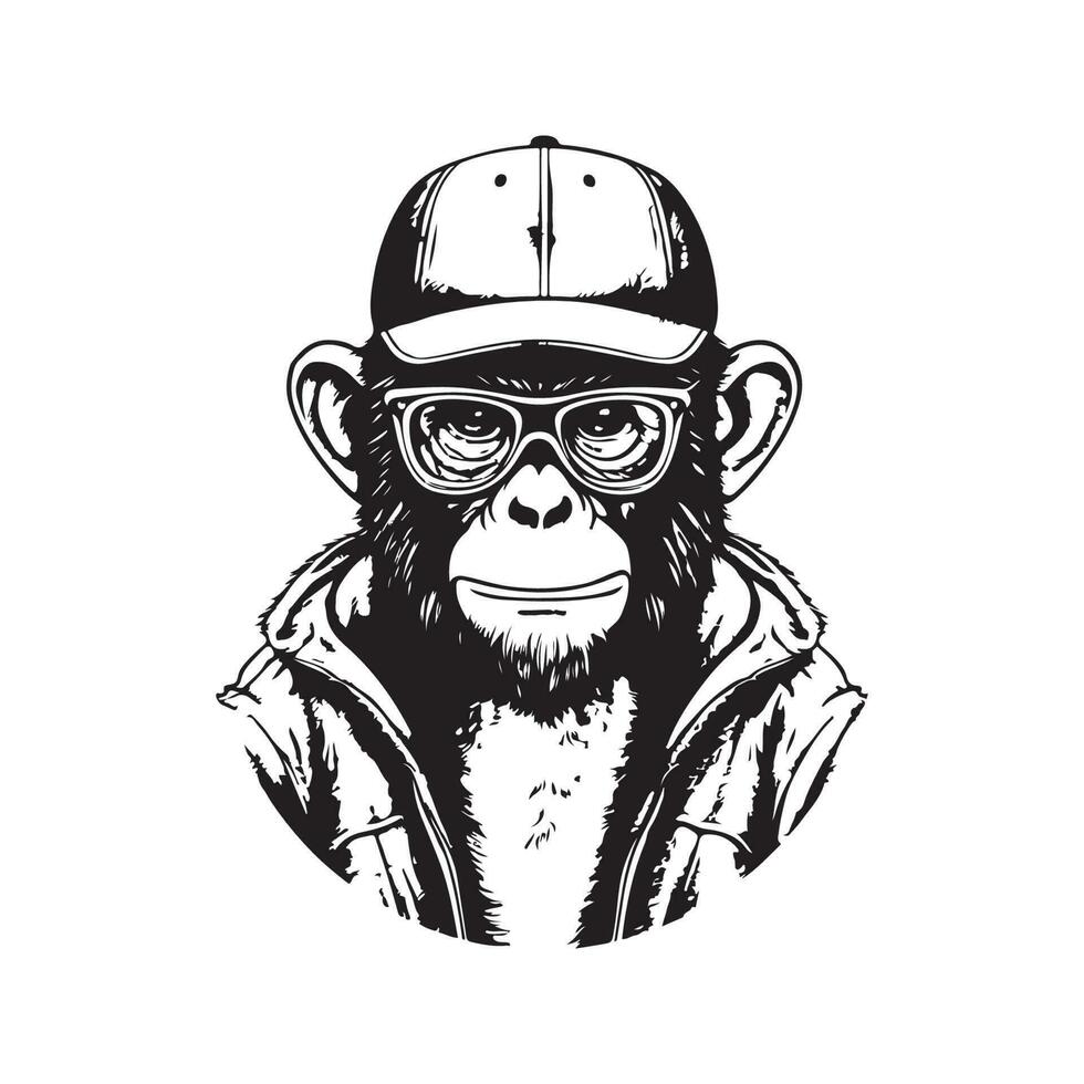 scimmia vestito su nel Maglione, Vintage ▾ logo linea arte concetto nero e bianca colore, mano disegnato illustrazione vettore