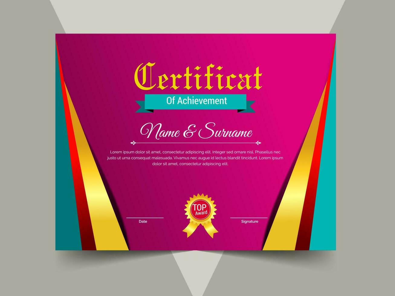 creativo certificato di realizzazione modello design. lusso elegante blu e oro diploma, aziendale formazione certificato design vettore