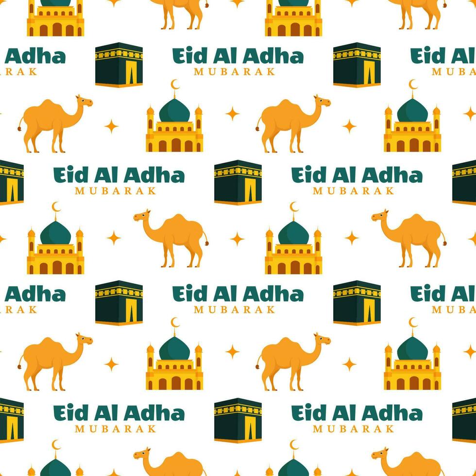 contento eid al adha mubarak senza soluzione di continuità modello di I musulmani celebrazione con sacrificale animali nel modello mano disegnato cartone animato piatto illustrazione vettore