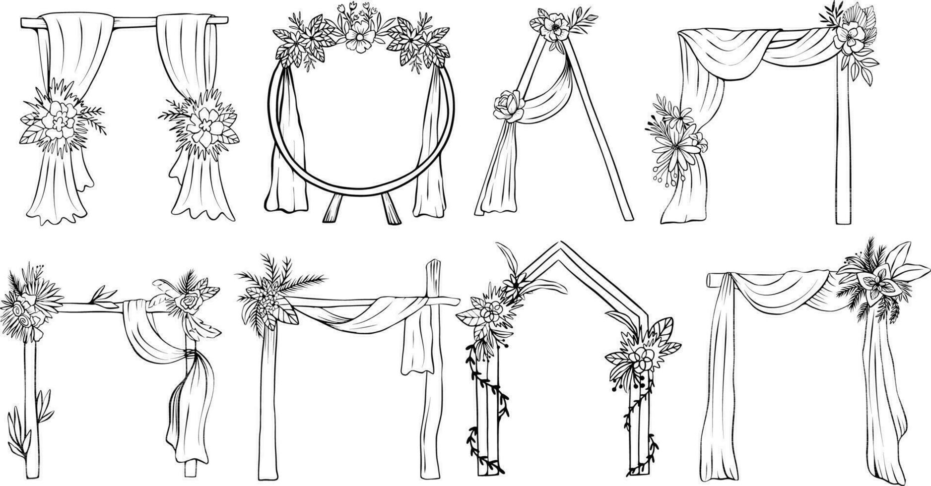 impostato collezione mano disegnato nozze arco decorazione linea arte illustrazione vettore