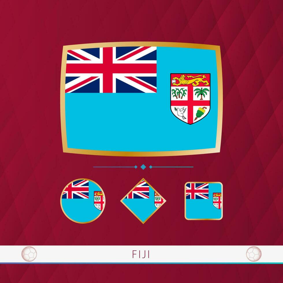 impostato di fiji bandiere con oro telaio per uso a sportivo eventi su un' Borgogna astratto sfondo. vettore