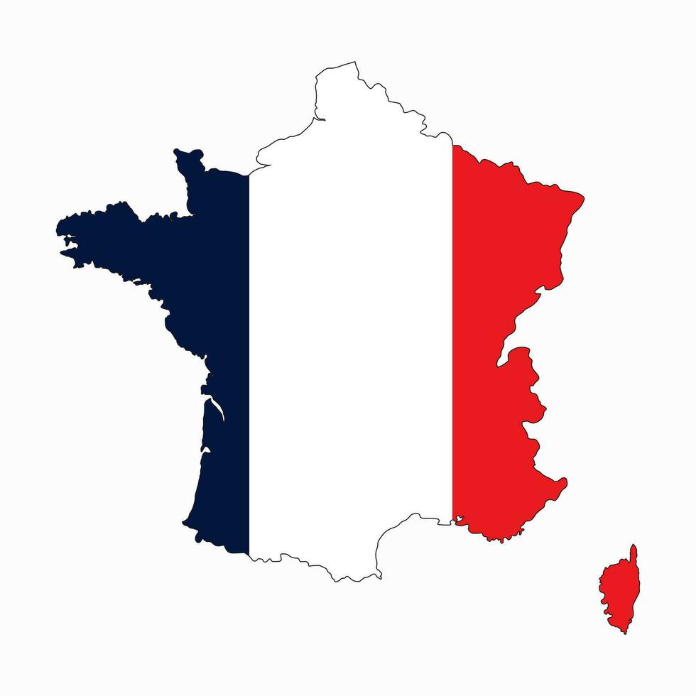 Francia carta geografica silhouette con bandiera isolato su bianca sfondo vettore