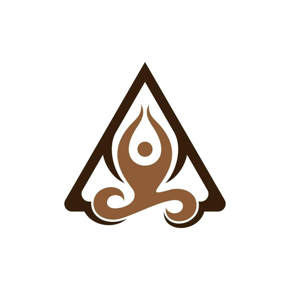 yoga meditazione con triangolo logo, logo design vettore modello