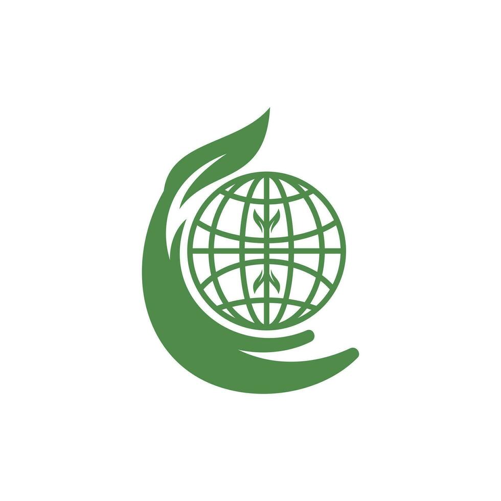 mano globo foglia natura logo, globale protezione vettore icona design modello