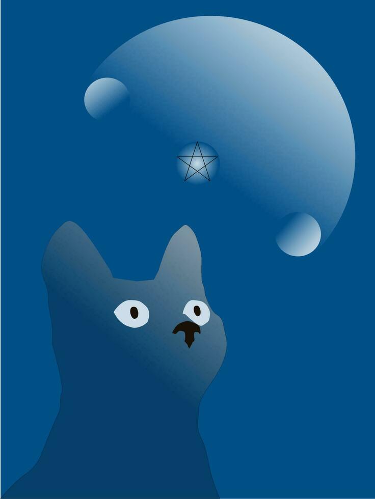 gatto e pieno Luna. gatto silhouette e il Luna, blu colori. vettore