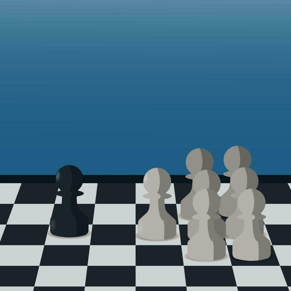 scacchi pezzi con uno nero pedone contro molti bianca pedone. minoranza contro maggioranza concetto vettore illustrazione