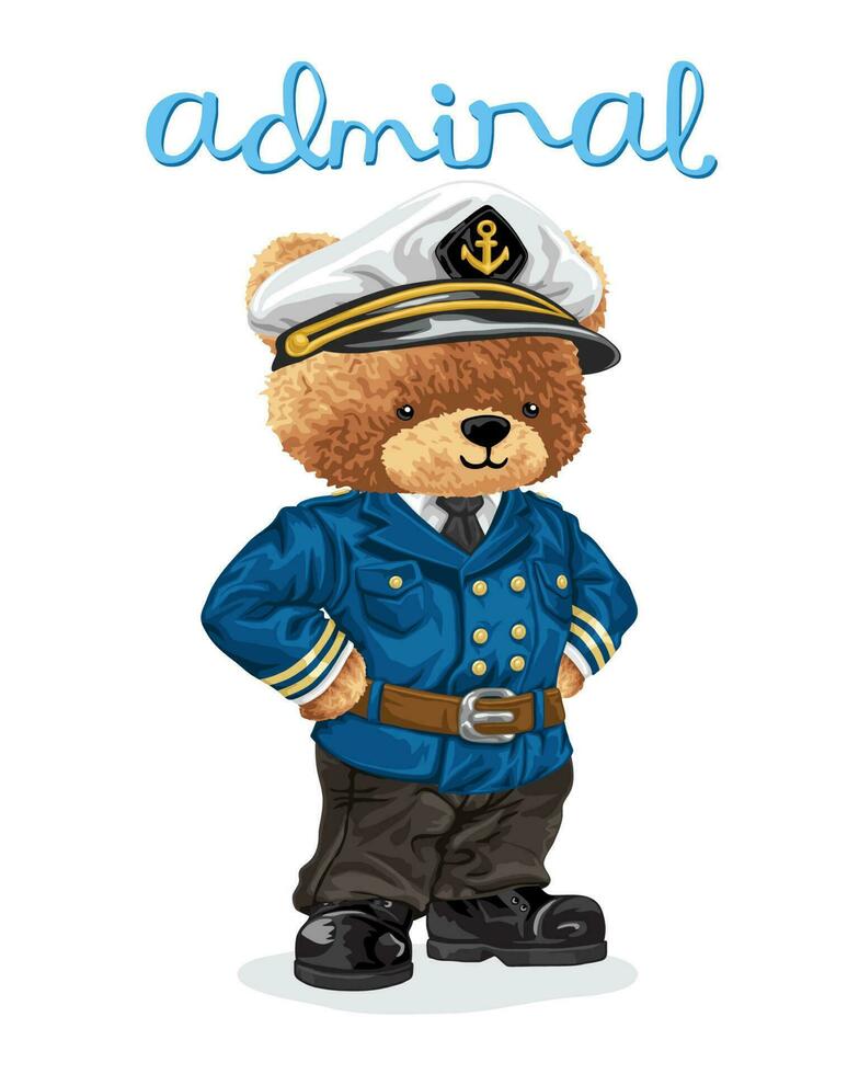 mano disegnato vettore illustrazione di orsacchiotto orso nel ammiraglio costume
