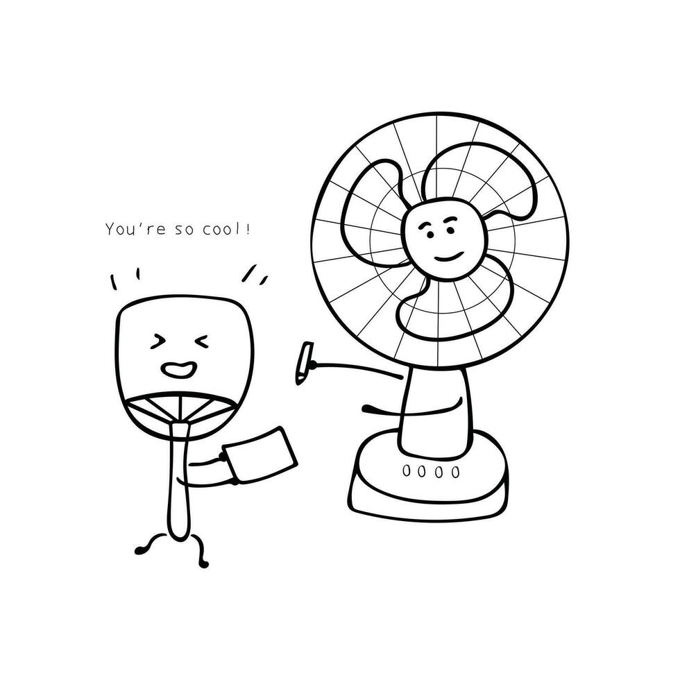 mano disegnato divertente fan portafortuna personaggio vettore illustrazione colore bambini cartone animato clipart