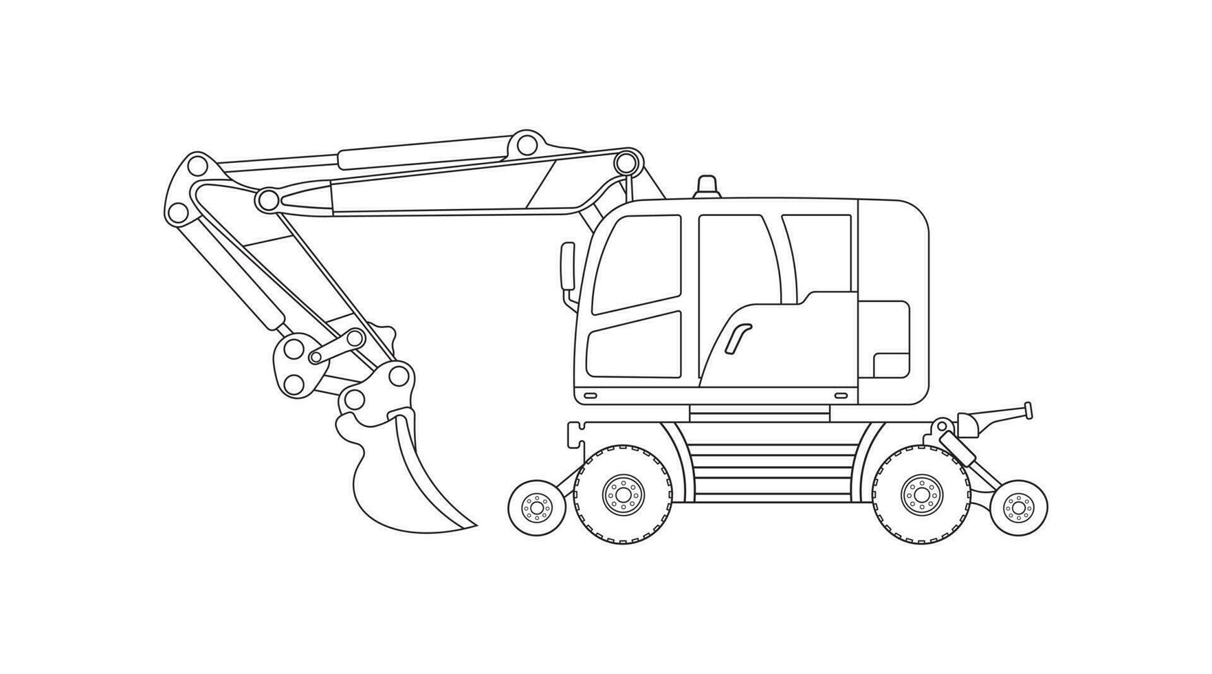 mano disegnato vettore illustrazione colore bambini costruzione rotaia su ruote scavatrice costruzione macchina clipart