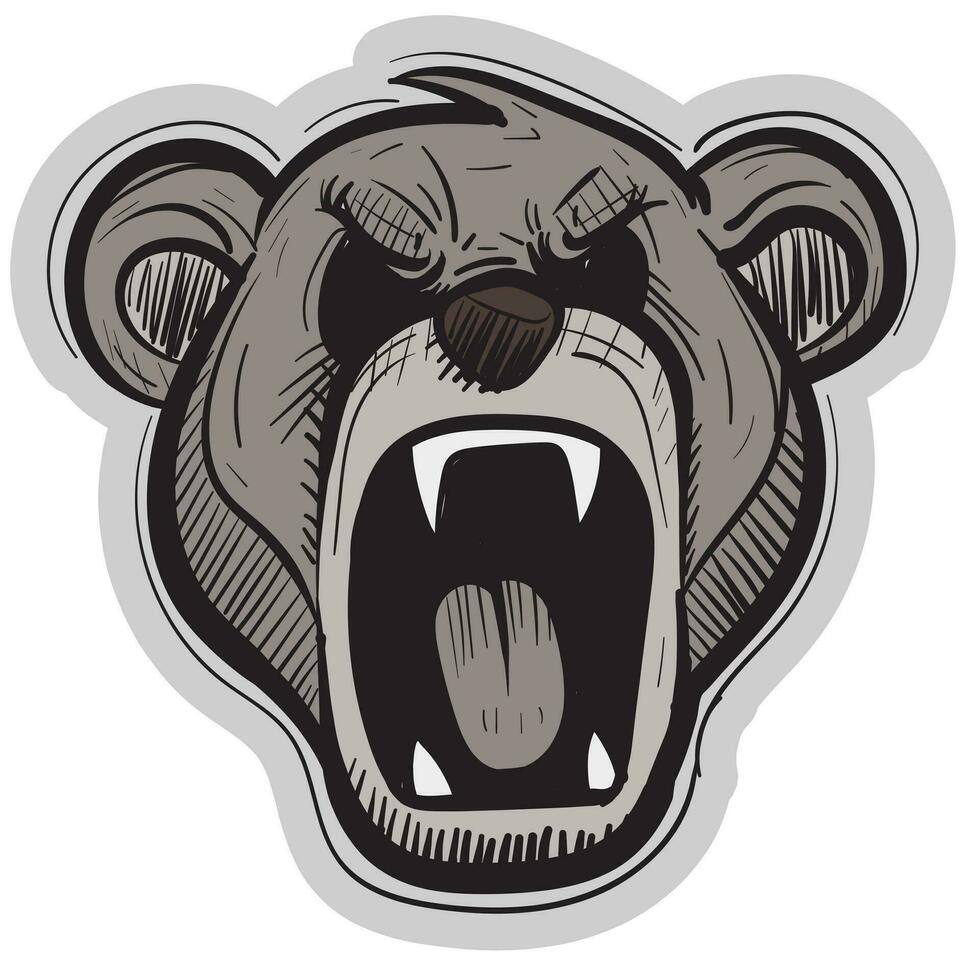 digitale arte di un' graffiti orso testa urlando e mostrando il suo denti. vettore di un' selvaggio animale essere aggressivo. etichetta per sport squadre.