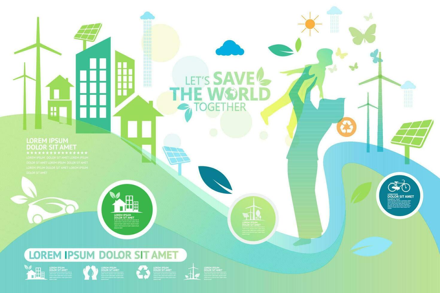 ecology.green cities aiuta il mondo con idee ecologiche concept.vector illustrazione vettore