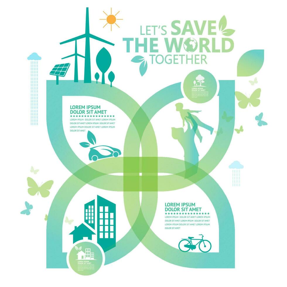 ecology.green cities aiuta il mondo con idee ecologiche concept.vector illustrazione vettore