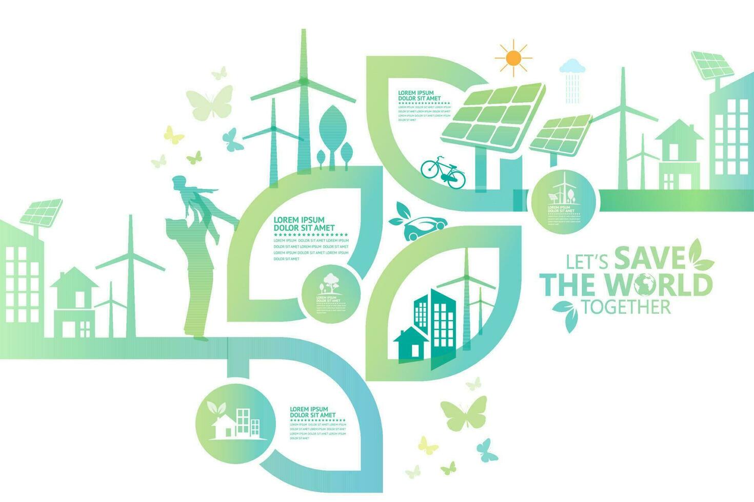 ecology.green cities aiuta il mondo con idee ecologiche concept.vector illustrazione vettore