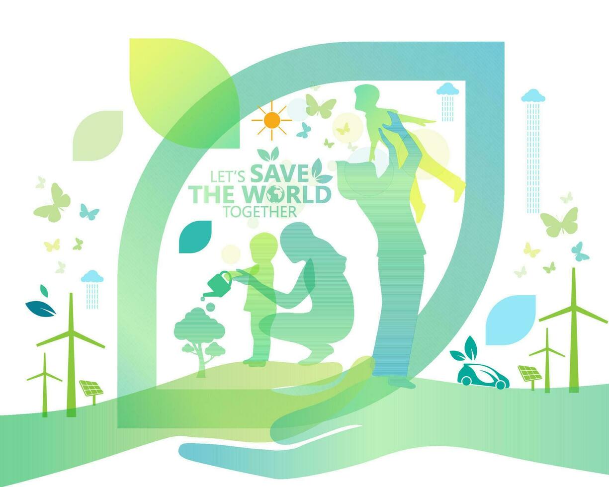 ecology.green cities aiuta il mondo con idee ecologiche concept.vector illustrazione vettore