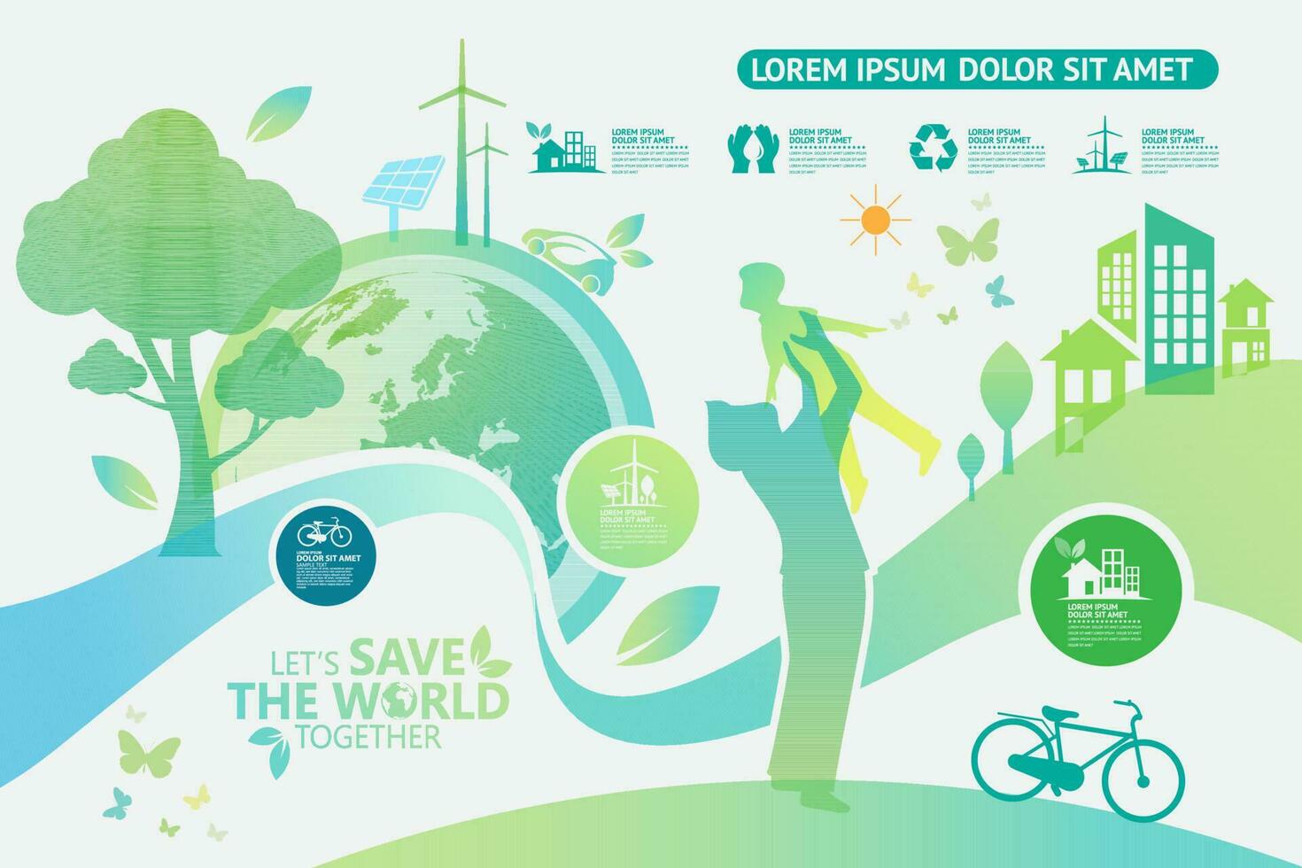 ecology.green cities aiuta il mondo con idee ecologiche concept.vector illustrazione vettore