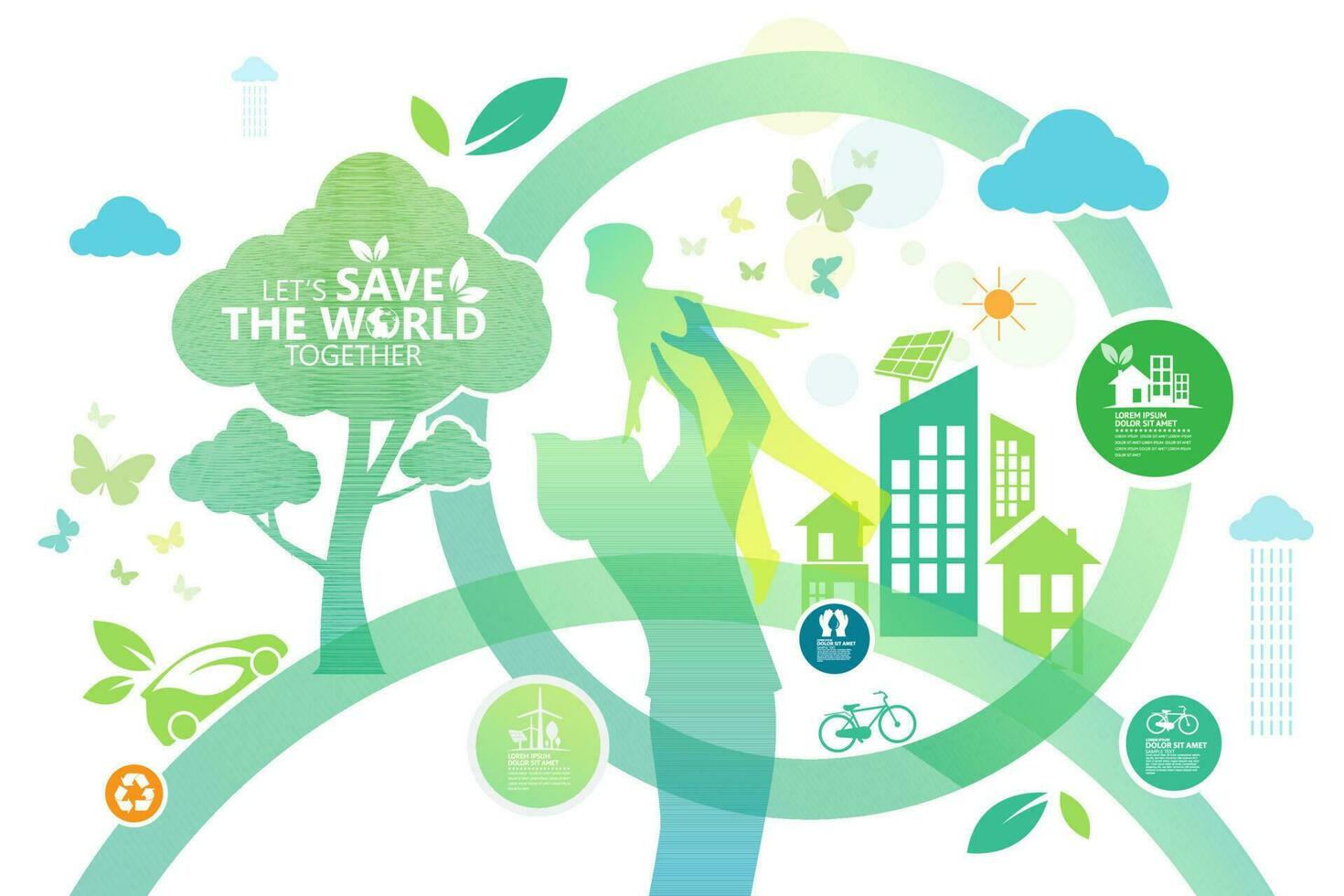 ecology.green cities aiuta il mondo con idee ecologiche concept.vector illustrazione vettore