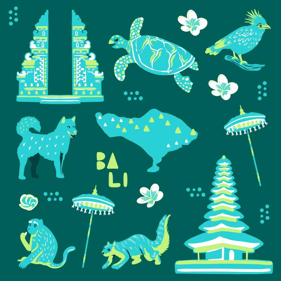 illustrazione di animale e balinese tempio a partire dal bali Indonesia isola elementi vettore