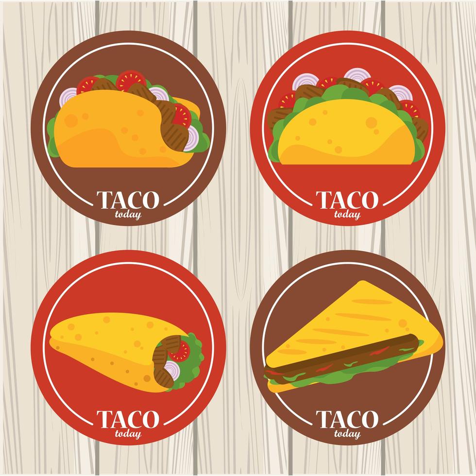 poster messicano di celebrazione del giorno di taco con menu di tacos in fondo in legno vettore