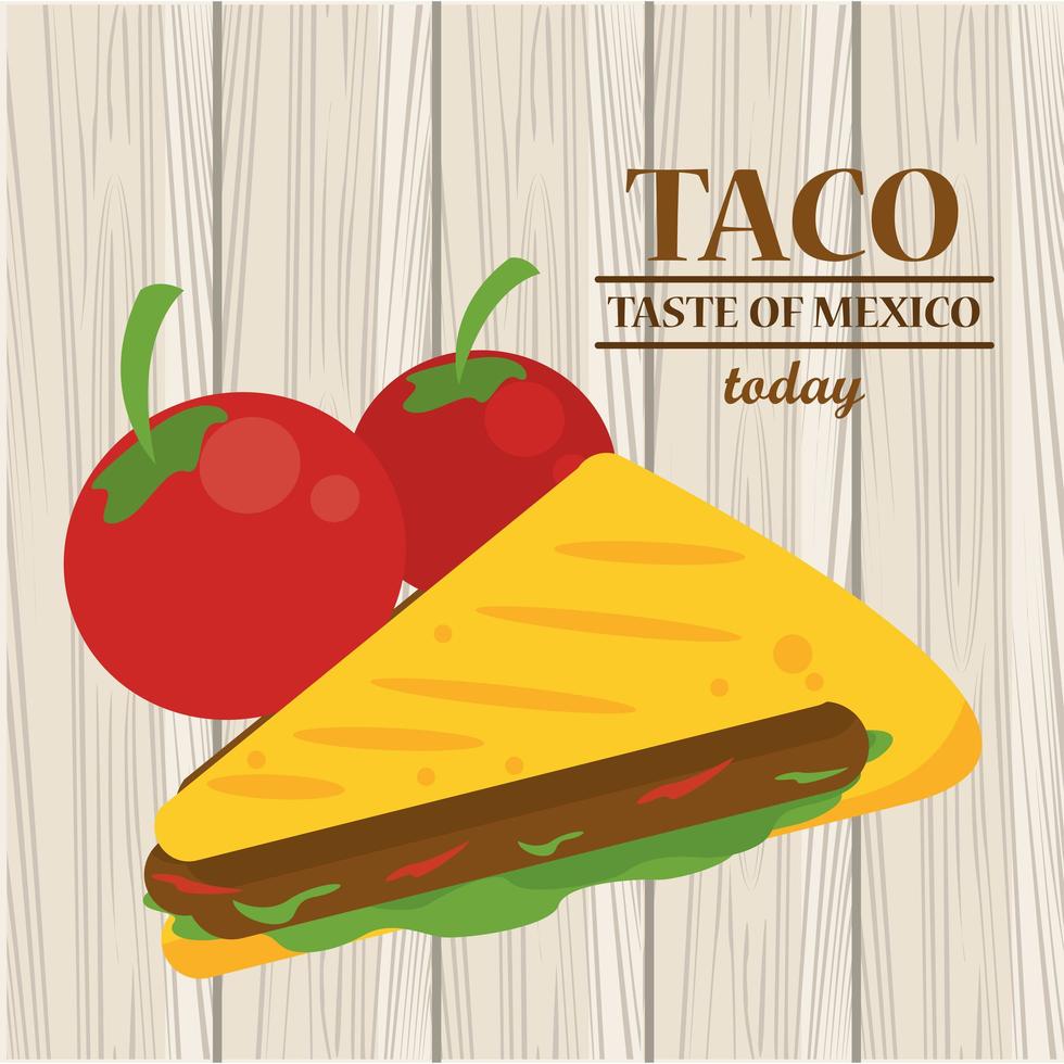 poster messicano di celebrazione del giorno di taco con pomodori vettore