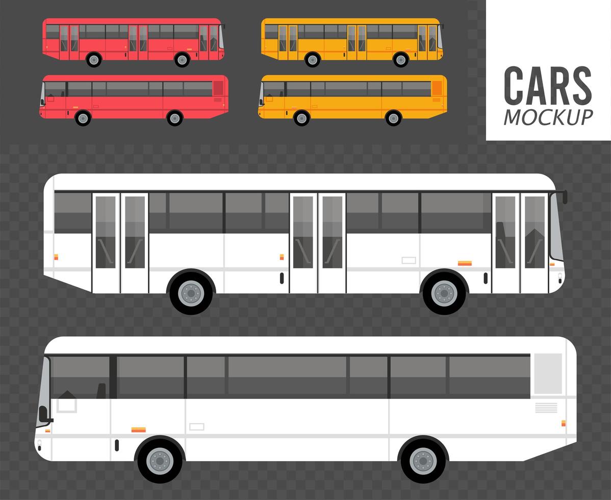 impostare i colori autobus mockup automobili veicoli icone vettore