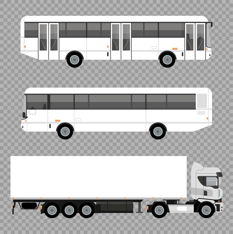 autobus bianchi e icone di veicoli di automobili di mockup di camion vettore