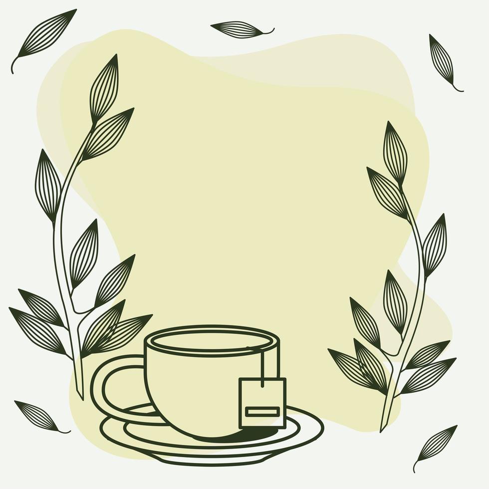 poster di bevanda di tè con tazza e foglie vettore