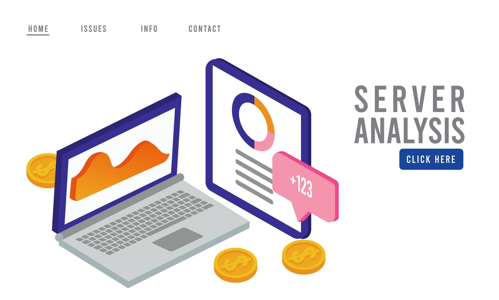 tecnologia di analisi dei dati con dispositivi laptop e tablet vettore