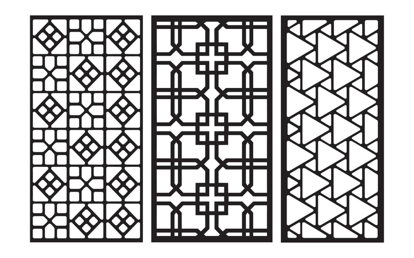 decorativo nero modelli con bianca sfondo, geometrico, islamico e floreale modello per cnc laser taglio vettore