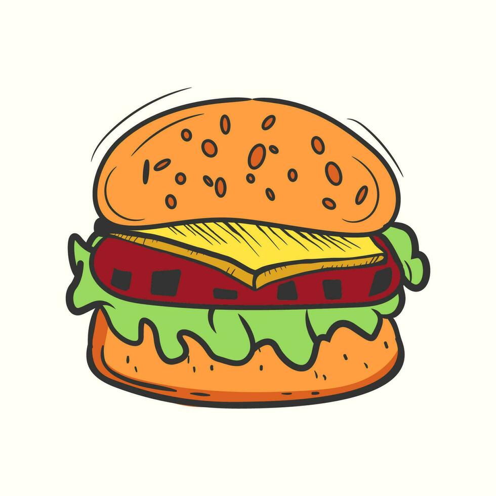 hamburger scarabocchio illustrazione nel cartone animato stile vettore