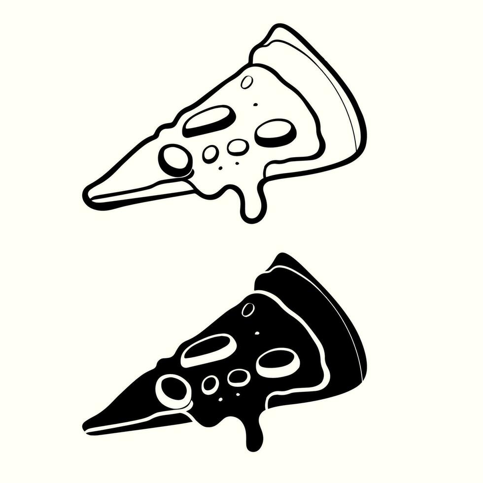 mano disegnato nero e bianca Pizza fetta vettore illustrazione