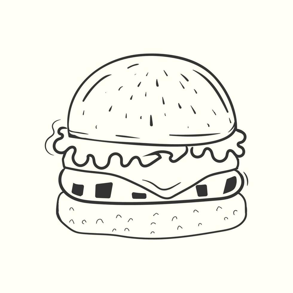 hamburger con insalata formaggio e incontrato nel disegnato a mano stile vettore