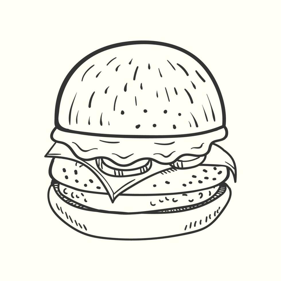 disegnato a mano hamburger con pomodoro e lattuga. hamburger vettore