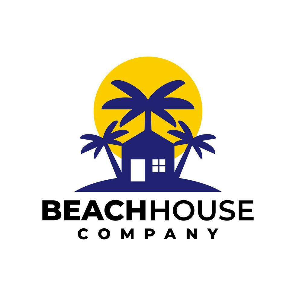 illustrazione di un' Casa e un' Due palma alberi per logo relazionato per Casa, Hotel, ricorrere e un' spiaggia. vettore