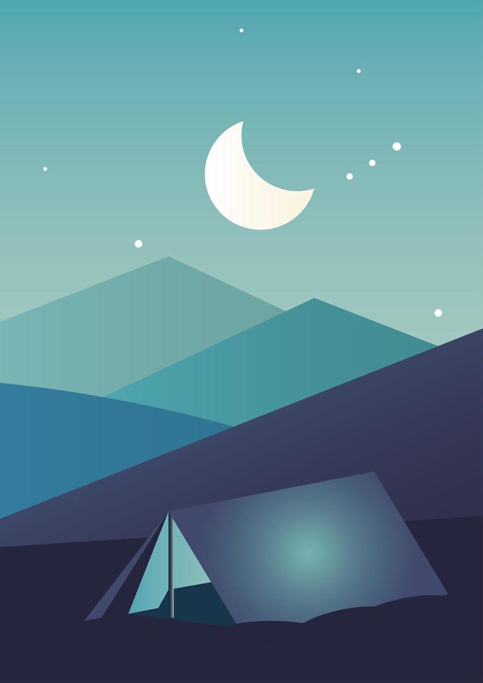 tenda da campeggio nella scena del paesaggio notturno aventure vettore