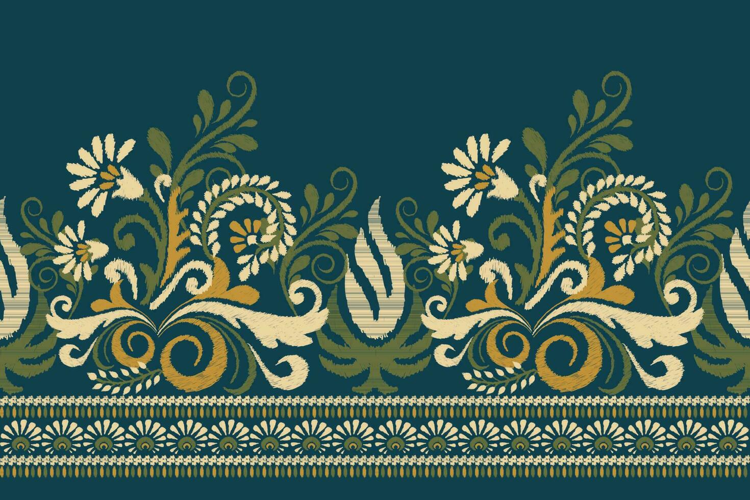 ikat floreale paisley ricamo su Marina Militare blu sfondo.ikat etnico orientale modello tradizionale.azteco stile astratto vettore illustrazione.disegno per trama, tessuto, abbigliamento, avvolgimento, decorazione, pareo.