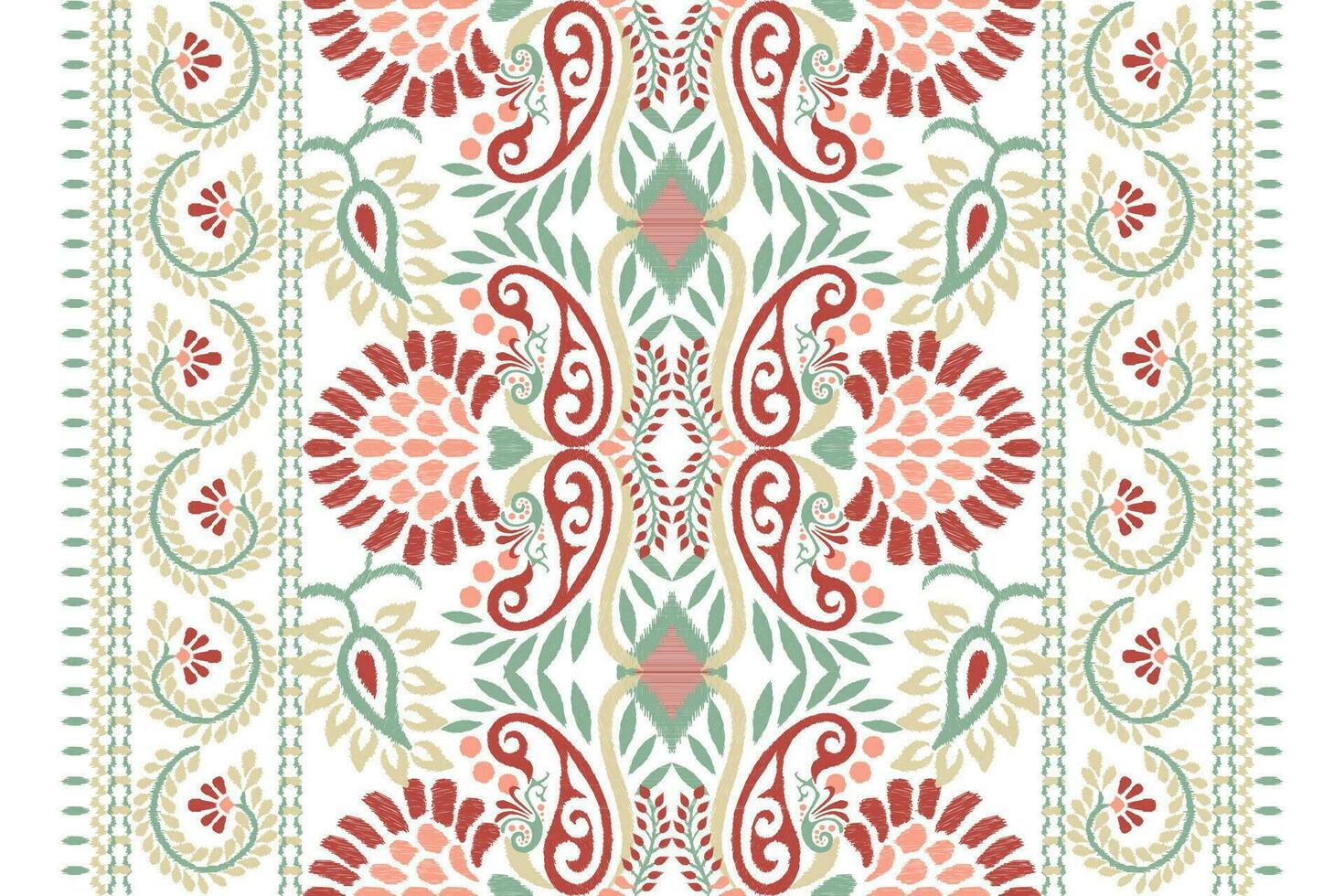 ikat floreale paisley ricamo su bianca sfondo.ikat etnico orientale modello tradizionale.azteco stile astratto vettore illustrazione.disegno per trama, tessuto, abbigliamento, avvolgimento, decorazione, sciarpa, stampa