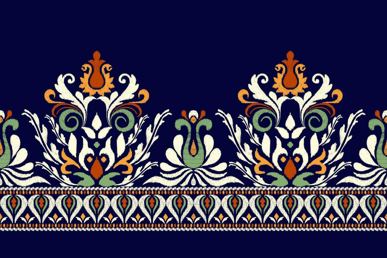 ikat floreale paisley ricamo su Marina Militare blu sfondo.ikat etnico orientale modello tradizionale.azteco stile astratto vettore illustrazione.disegno per trama, tessuto, abbigliamento, avvolgimento, decorazione, pareo.