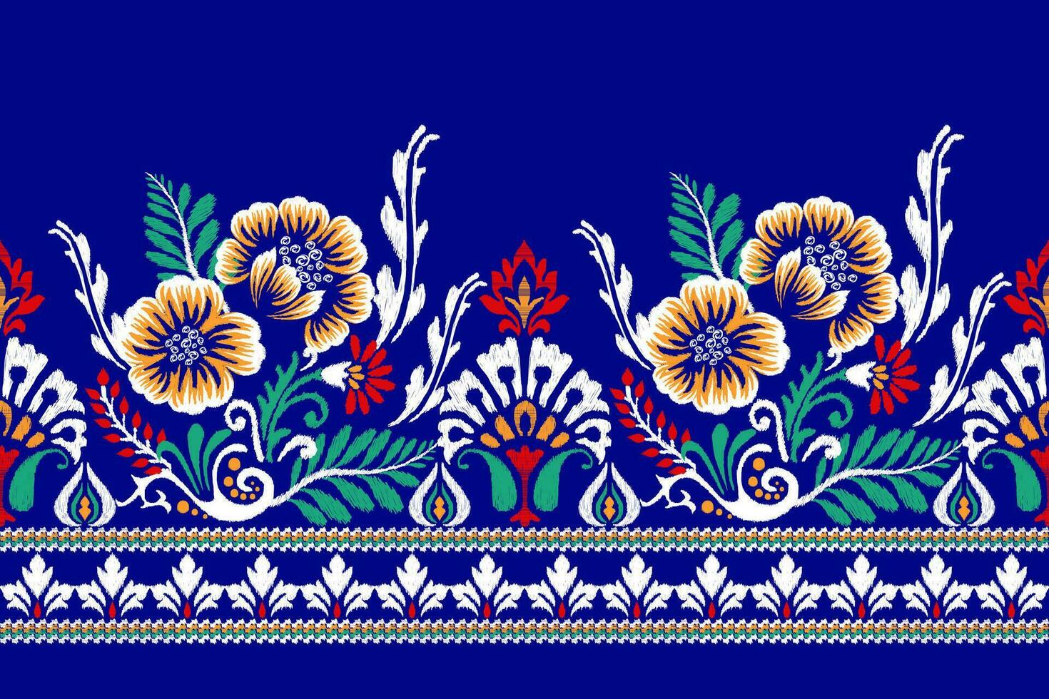ikat floreale paisley ricamo su blu sfondo.ikat etnico orientale modello tradizionale.azteco stile astratto vettore illustrazione.disegno per trama, tessuto, abbigliamento, avvolgimento, decorazione, pareo, sciarpa.