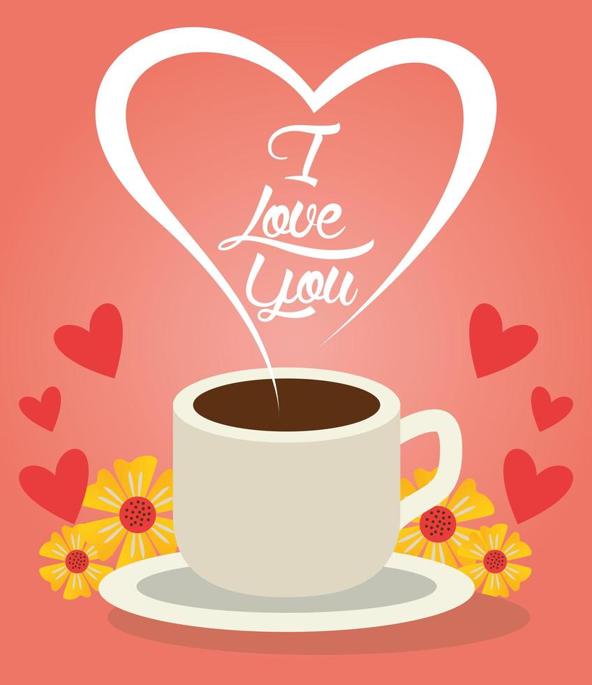 felice giorno di San Valentino carta con una tazza di caffè vettore