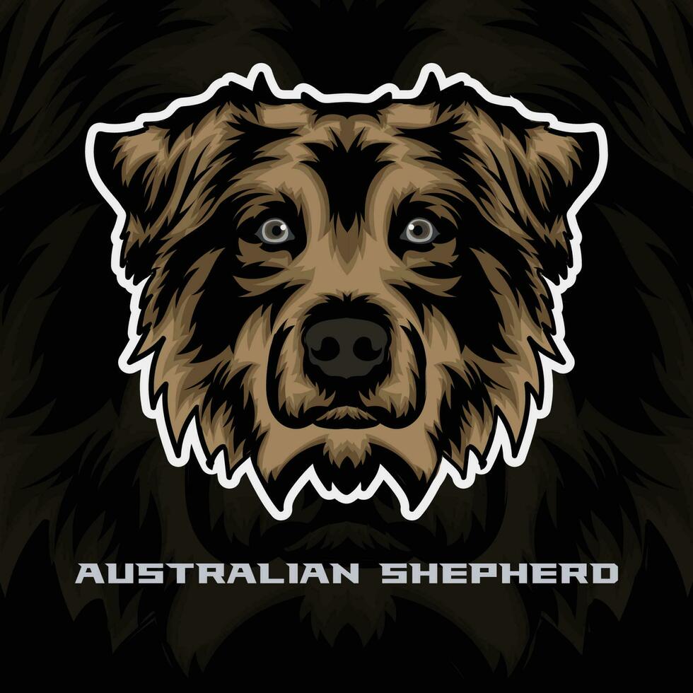 australiano pastore cane viso vettore azione illustrazione, cane portafortuna logo, cane viso logo vettore